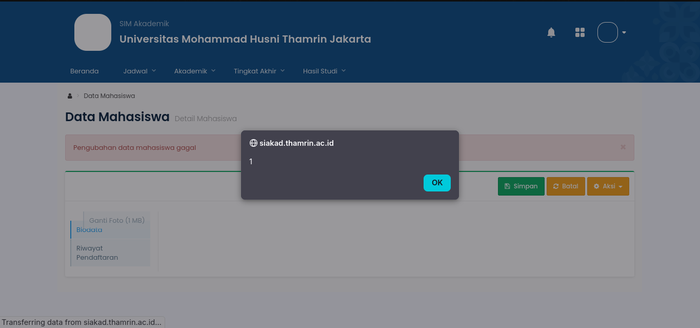 Reflected XSS di Portal Akademik Universitas MH Thamrin